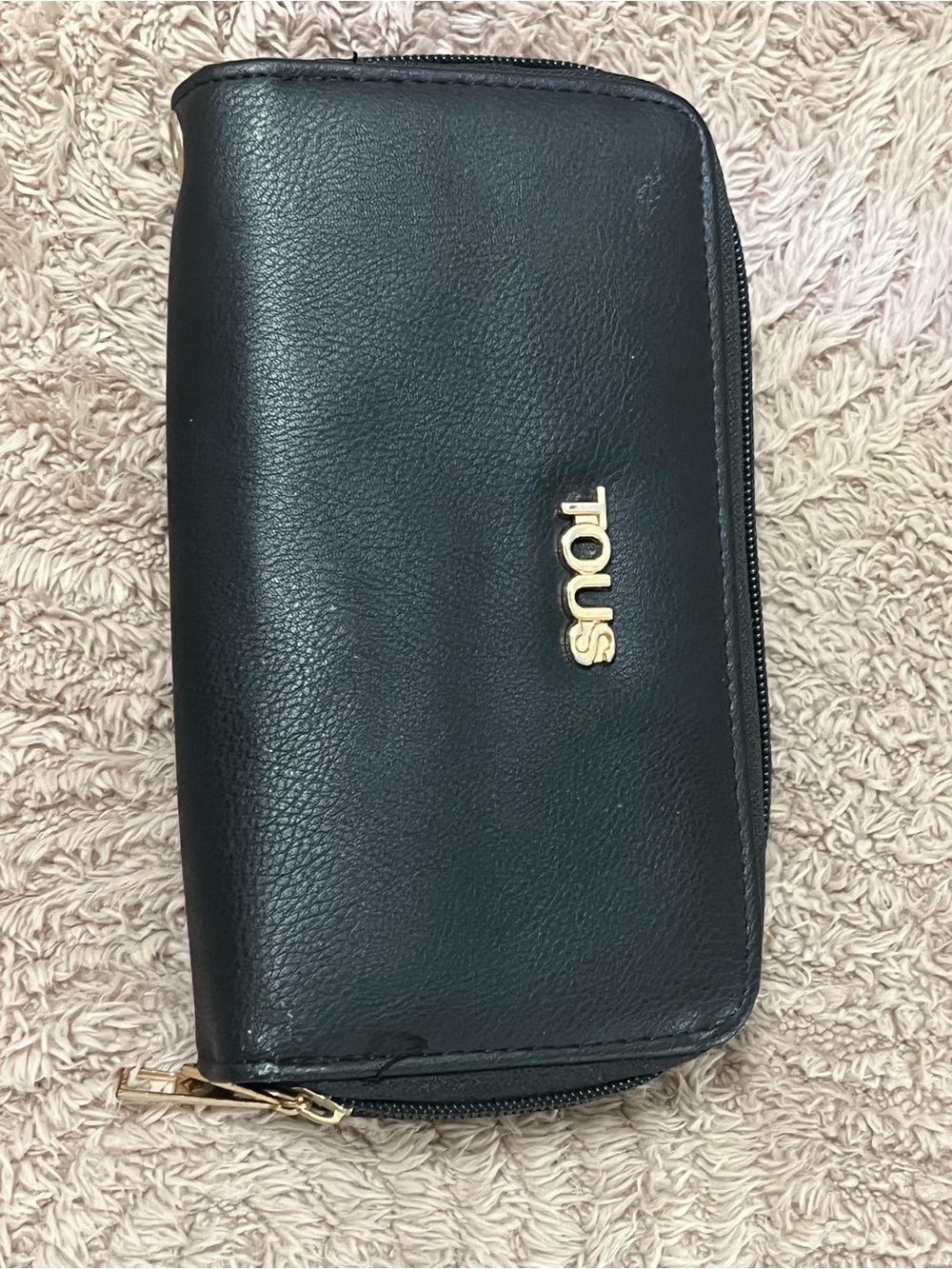 TOUS Black Zip Wallet with Gold Logo